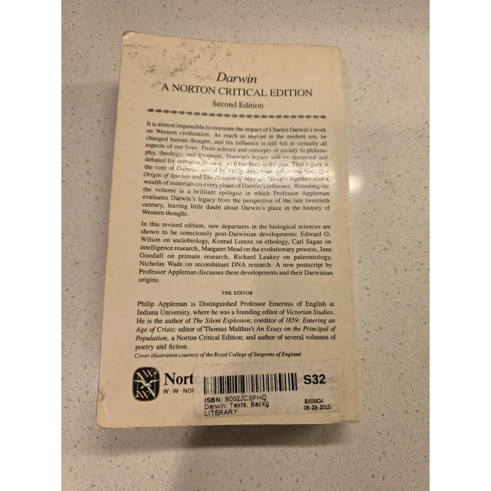 Darwin A Norton Critical Edition Edited by Philip Appleman Second Edition 1979